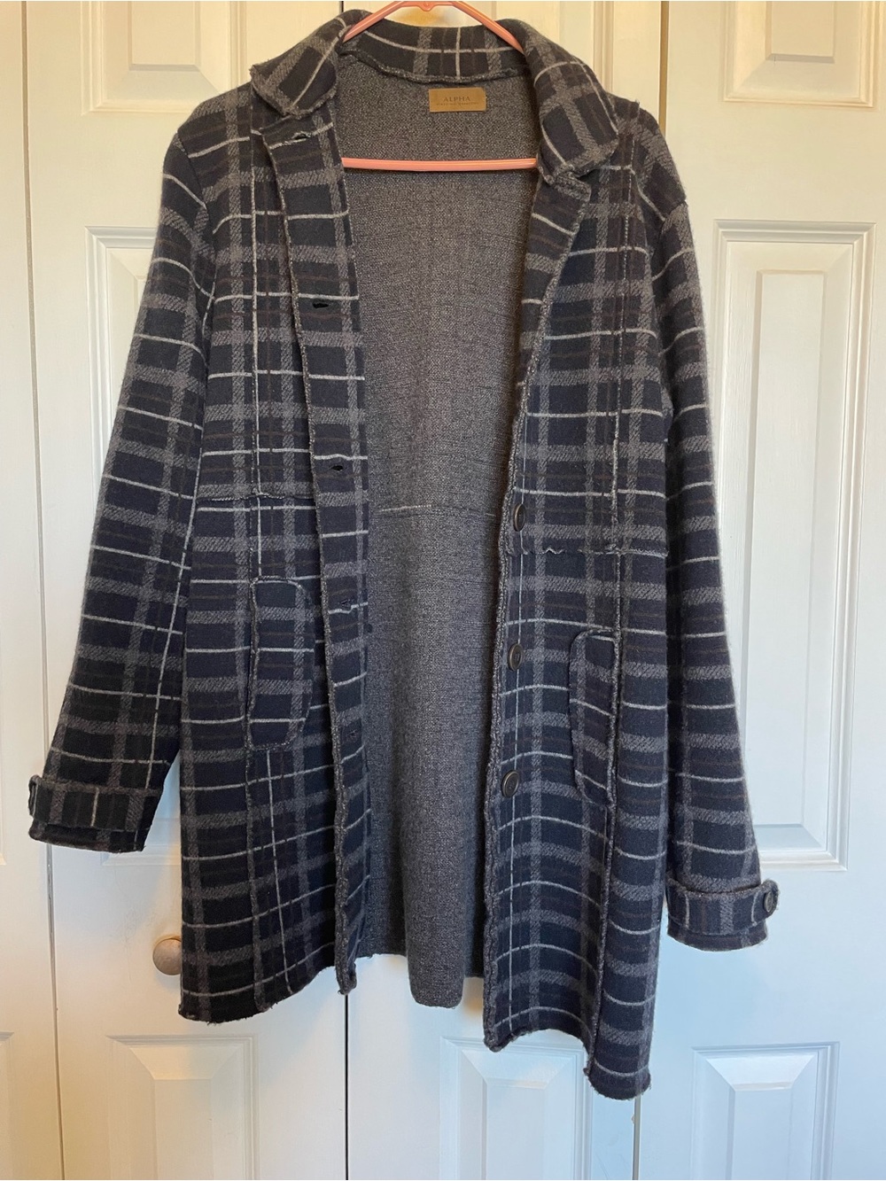 Massimo Rebecchi Dark Gray Plaid  Button Up Sweater Jacket
